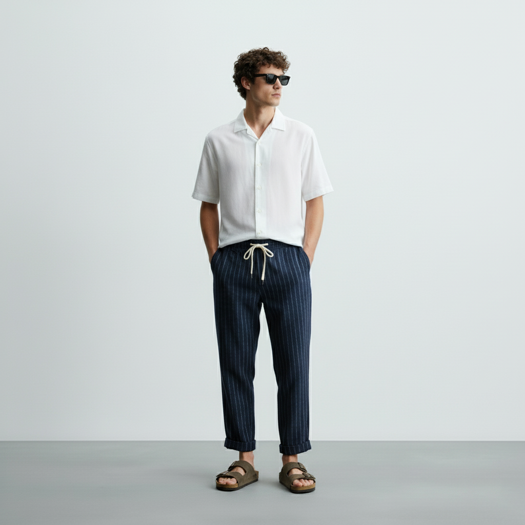 Calça Linho Listrada  F084