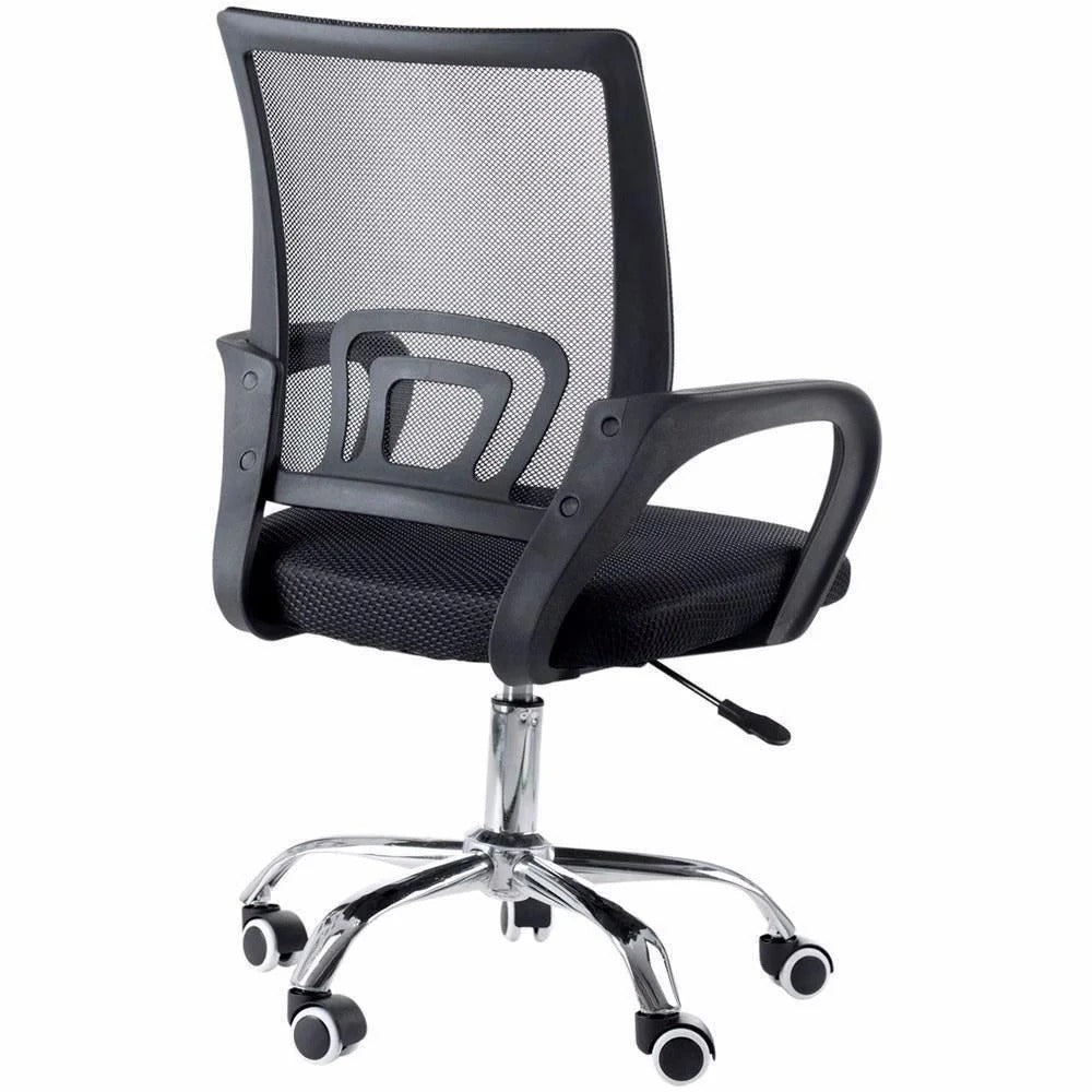 Cadeira Secretária Preta com Base Cromada e Rodinhas CSF02