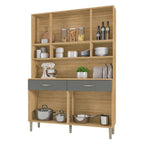 Cristaleira de cozinha em madeira com portas de vidro e acabamento branco