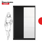 Guarda-roupa 2 portas de correr preto e branco com comparação de altura modelo 165cm.