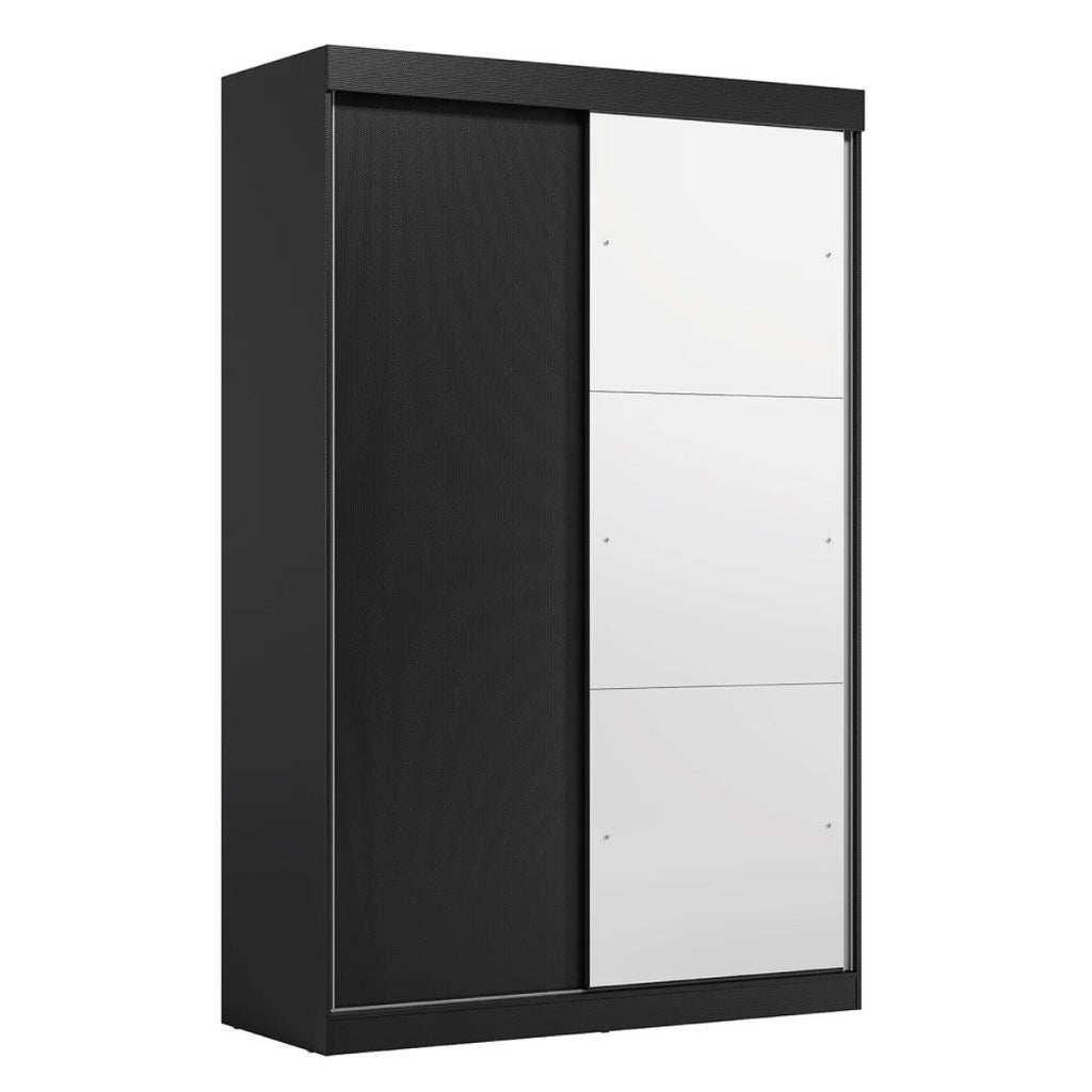 Guarda-roupa de 2 portas de correr na cor preto e branco com design moderno.