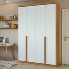Guarda-roupa 4 portas branco com puxadores em madeira e design moderno para quarto