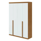 Guarda-roupa 4 portas branco com puxadores amadeirados e design moderno