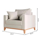 Poltrona bege com medidas 80 cm de largura, 80 cm de profundidade e 82 cm de altura