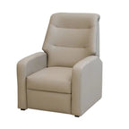 Poltrona reclinável em couro sintético bege na posição fechada